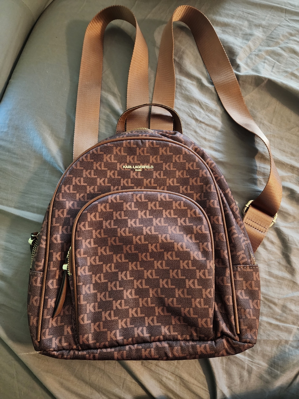 Karl Lagerfeld Brown Monogram Mini Backpack